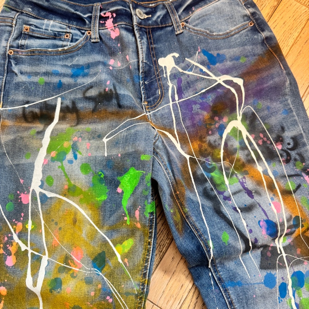 Sz 12 winnie Woodson | Hand-Painted "Good Energy Only" Awakening Jeans